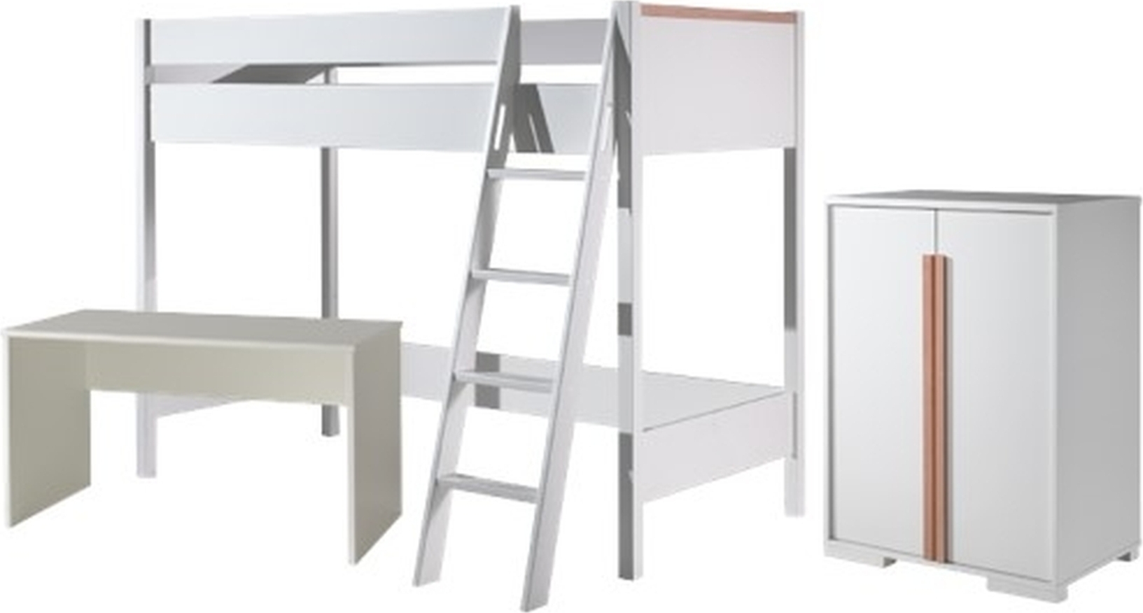 Hochbett >LONDON< in Weiß/Buche - 210x160x139cm (BxHxT)