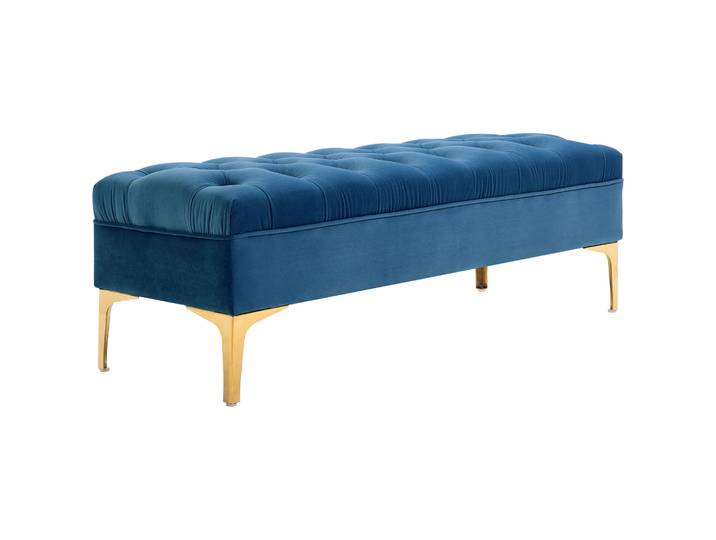 HOMCOM HOMCOM Banc banquette capitonnée bout de lit style classique chic 118L x 45l x 42H cm piètement métal doré velours bleu