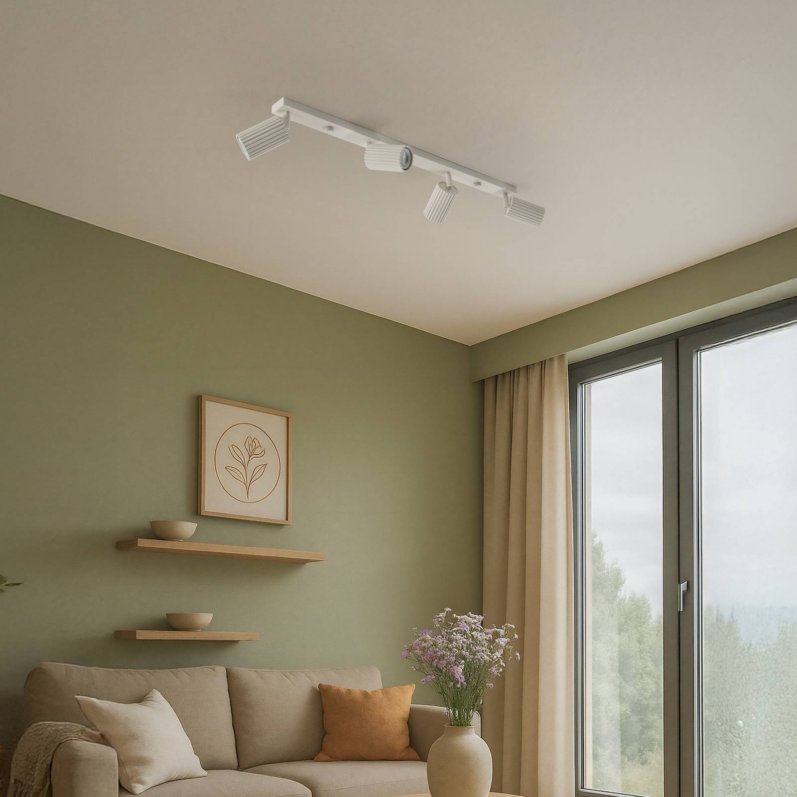 Deckenstrahler Karbon, beige, Länge 81 cm, Aluminium, 4-flg. Karbon SOLLUX LIGHTING, dimmbar, creme / amber, für Wohn- / Esszimmer, Aluminium, Modern, Strahler