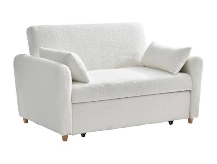 Vente-unique Sofa 2-Sitzer mit Schlaffunktion - Bouclé-Stoff - Weiß - AYLA