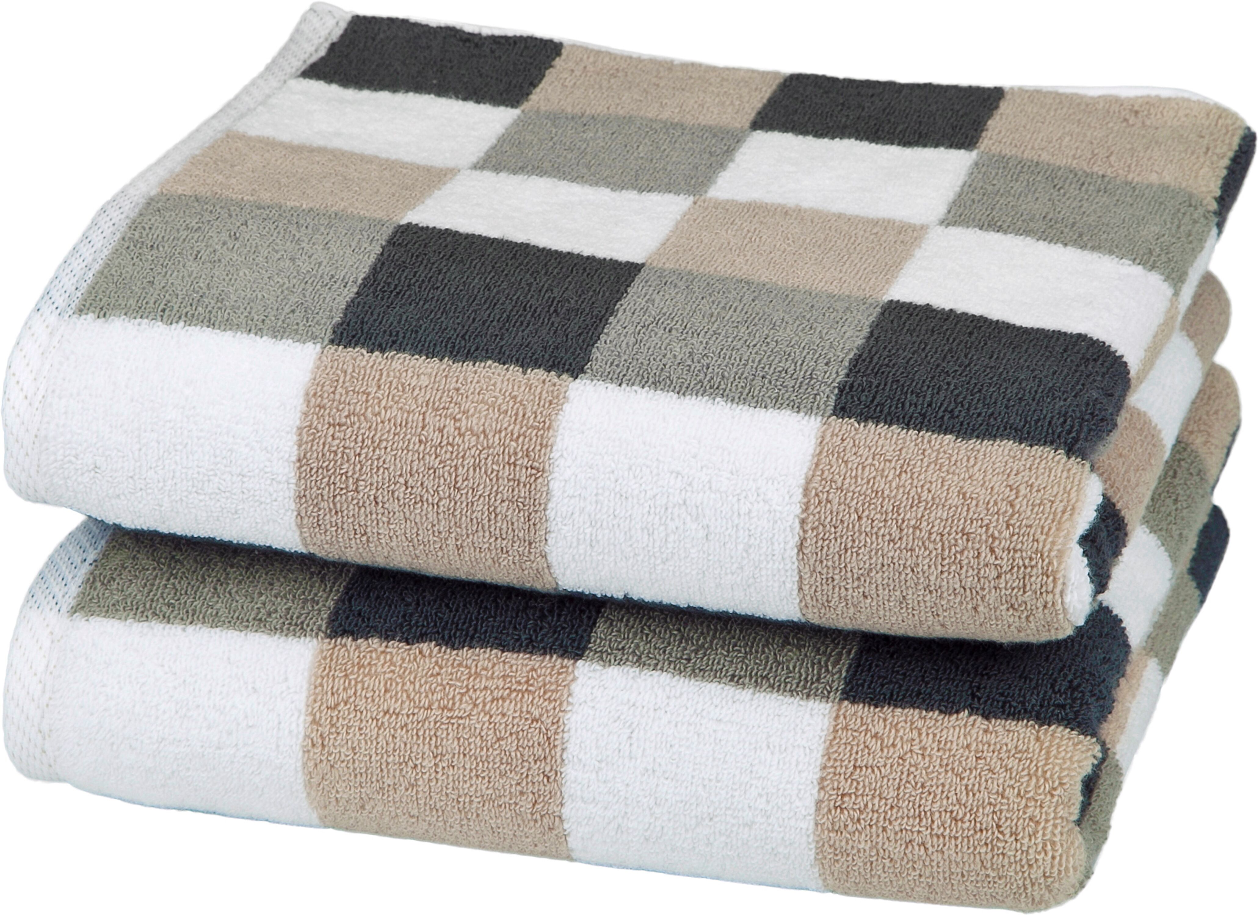 Handtücher ROSS "Würfelfond", grau (anthrazit, flanell, cappuccino, weiß), B:50cm L:100cm, Frottier, Baumwolle, Handtücher, Handtücher, 100% Baumwolle anthrazit, flanell, cappuccino, weiß B/L: 50cmx100cm, 2 Stk., Frottier