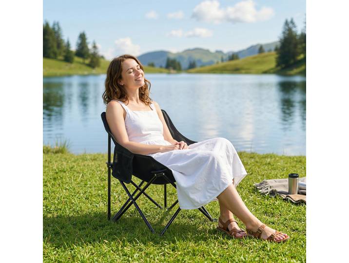 Outsunny Chaise Camping Pliable Noire Ultra Légère