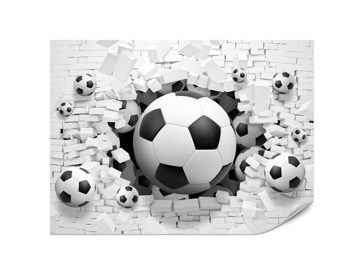 FOTOTAPETE für Jugendzimmer Fußbälle Weiße Ziegelwand Sport 200x140