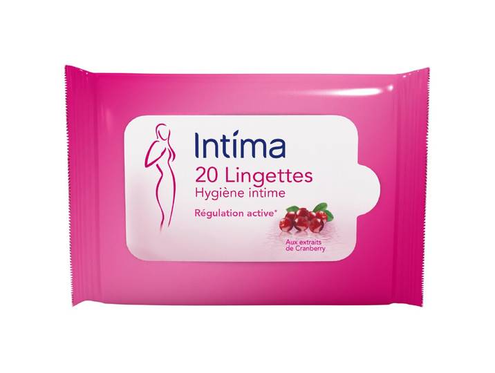 INTIMA Lingettes d'Hygiène Intime Fraîcheur Canneberge et Anti-Irritation Lot de 20