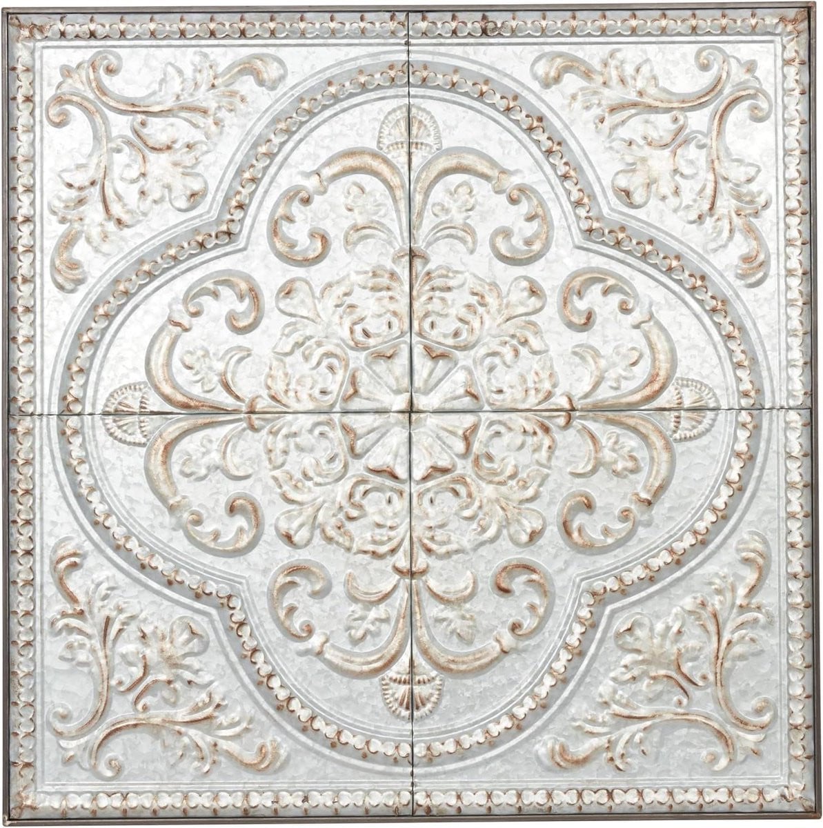 Metalen Wanddecoratie Wandpaneel Sierlijk Roestgrijs 91 x 91 cm