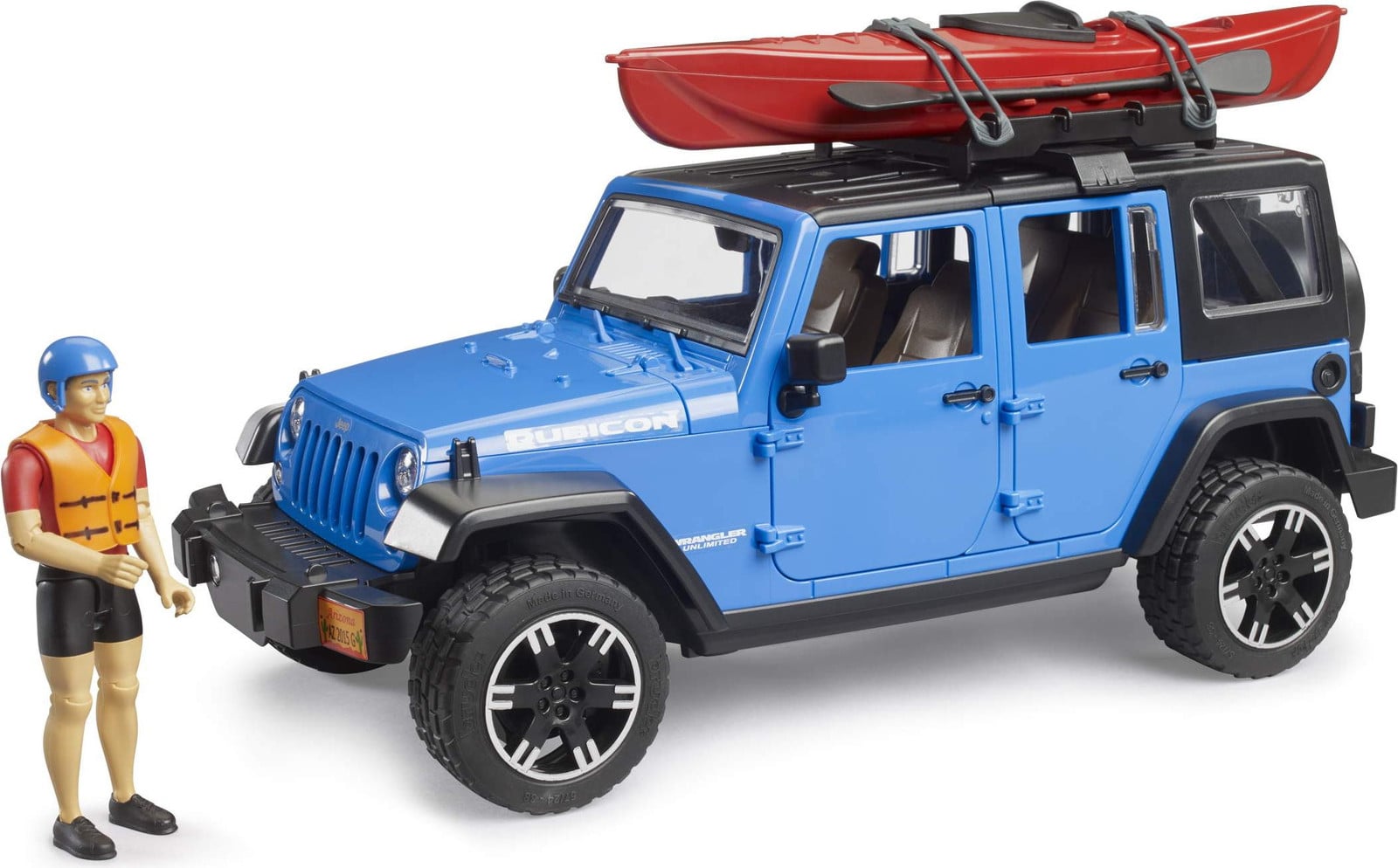 Bruder Jeep Wrangler Rubicon Unlimited met kajak en figuur