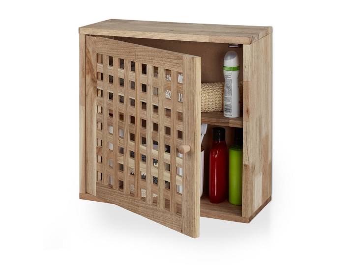 Relaxdays Wandschrank Natur Walnussholz 42x42x18 cm, Hellbraun, Holz, 42x42x18 cm, Badezimmer, Badezimmerschränke, Hängeschränke