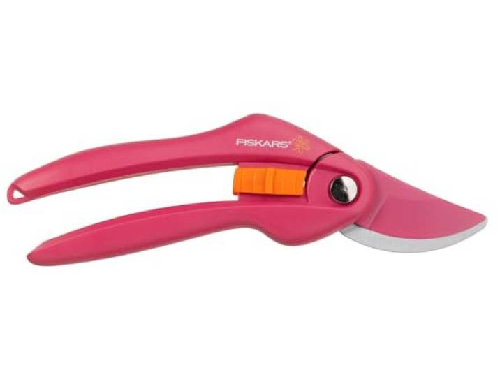 Fiskars Sécateur à lames franches\, Longueur: 20 cm Diamètre de coupe: 2\,2 cm\, Rose/Orange\, Inspiration\, Ruby\, P26\, 1003657