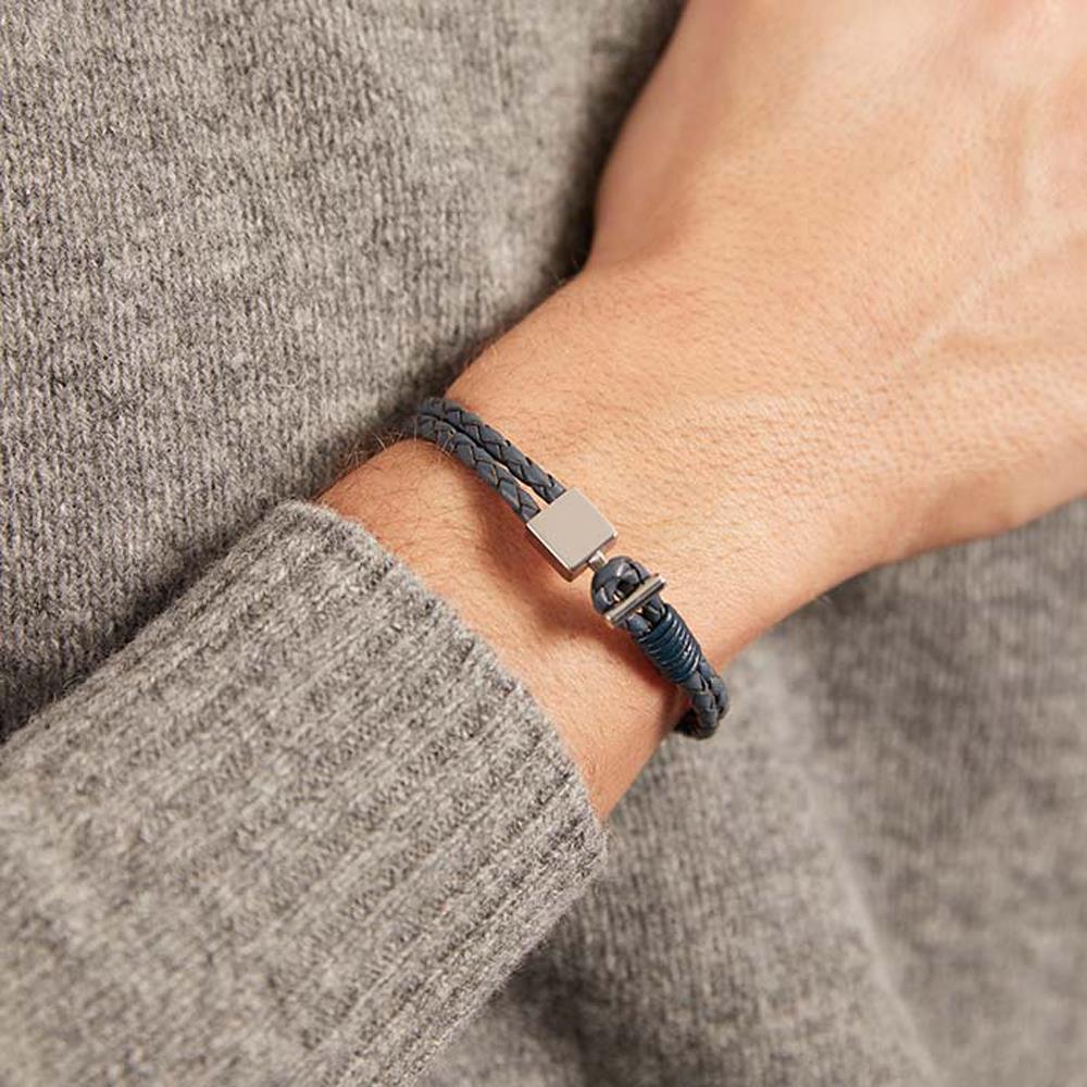 Unique Lederarmband: Blau Edelstahlverschluss blau