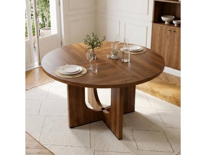 Merax Runder Esstisch Ø120x120x75 cm für 4-6 Personen – dunkle Holzfarbe