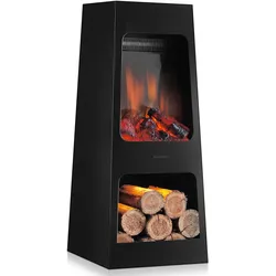 KAMINIO Elektrischer Gartenkamin KAI L -  Elektro Terrassenofen mit Heizung, 3D-Flammeneffekt, Holzfach, LED-Ambientelicht, Fernbedienung - Schwarz