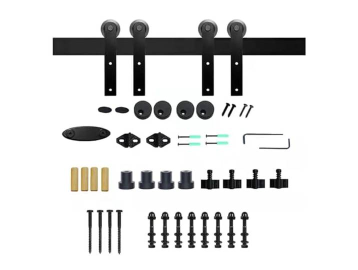 4FT-12.6FT Innenschiebetür-Hardware-Kit Schrank-Schiebe-Doppelscheunentor-Hardware-Set I-förmige Kleiderbügel(6FT 1828mm splice)