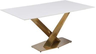 LeisureMod "Voren Modern Rectangular Dining Table Sintered Stone Tempered Glass Top Stainless Steel Gold Base 55"", 62"", 71"""