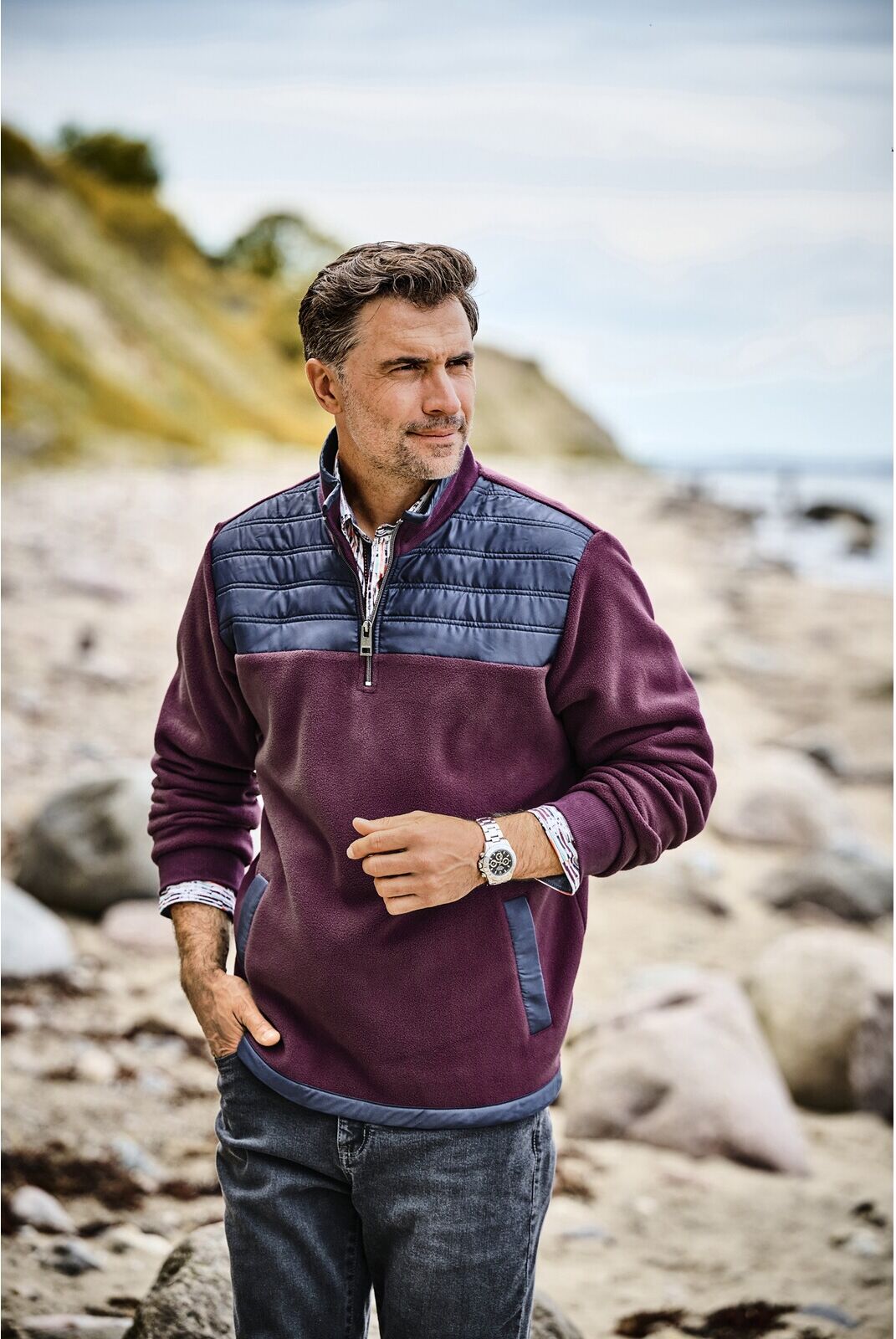Fleecepullover BABISTA "Fleece-Sweatshirt ISMAEL", Herren, Gr. XL, rot (dunkelrot), Obermaterial: 59% Polyester COOLMAX PES(Coolmax). 41% Baumwolle CO., Sweatshirts Fleecepullover