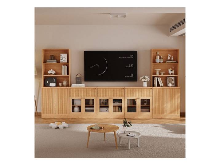 VOWNER TV-Schrank mit Arbeitsplatte & Schublade, 280cm, Holzfarbe (4 PCS) (5-St) Die 4 Module lassen sich einzeln oder zusammen verwenden