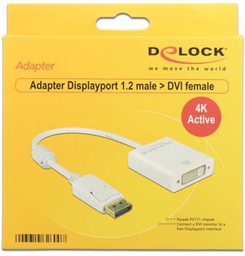 Delock 62600 DisplayPort / DVI Adapter [1x DisplayPort Stecker - 1x DVI-Buchse 24+5pol.] Weiß 0.20m