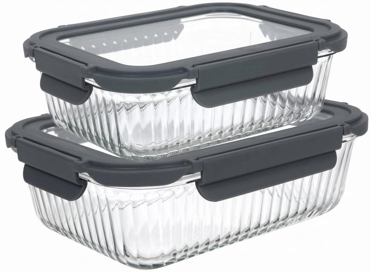 Cookinglife Glazen Vershoudbakjes Lines 1 Liter en 1.5 Liter - 2 Stuks