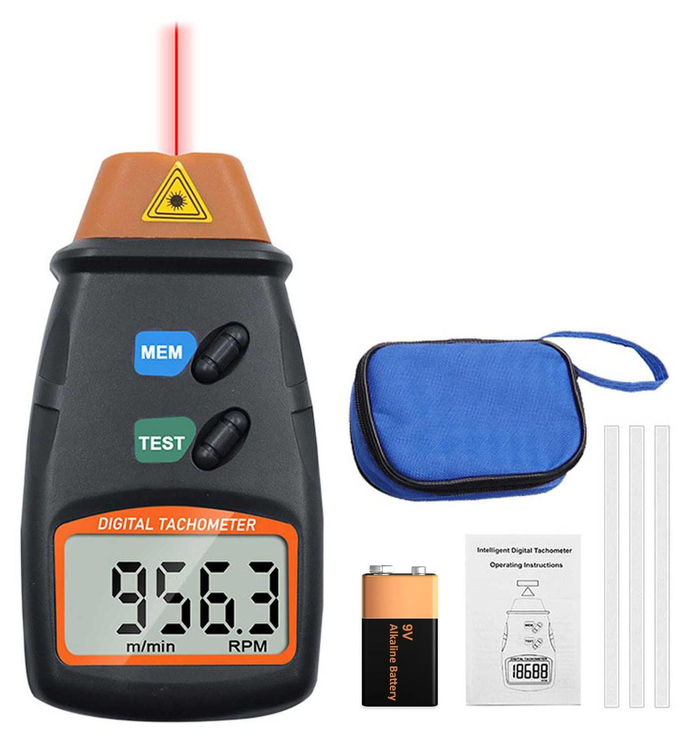 Selius Digitale contactloze laserfototoerenteller 2,5-99999 tpm met reflecterende tape