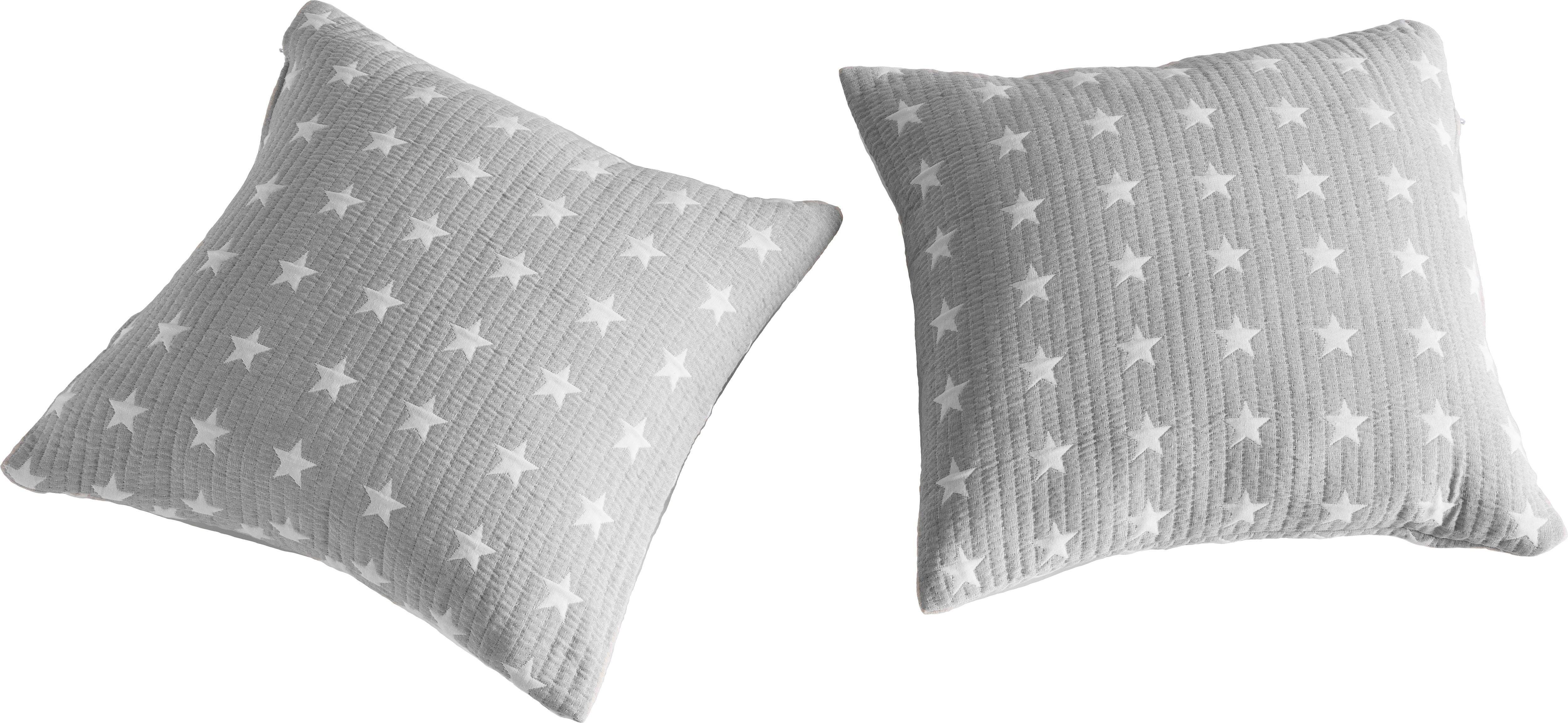 Dekokissen GOODPRODUCT "Yolanda Kissenhülle im Sterne Design", grau (grau, sterne), B:50cm L:50cm, Obermaterial: 50% Baumwolle, 50% Polyester. Füllung: 100% Polyester, Dekokissen_Sitzkissen_Kissenhüllen, Dekokissen, mit Steppung grau, sterne B/L: 50cm x 5
