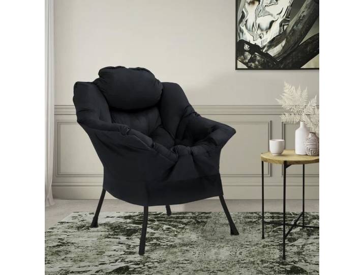 ML-Design Fauteuil relax noir Fauteuil de salon avec accoudoirs poche latérale Fauteuil de télévision coussin structure en acier