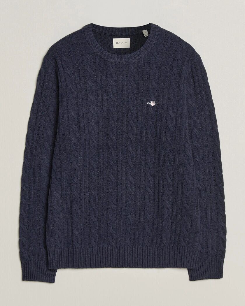 Gant Lambswool Cable Crew Neck Evening Blue