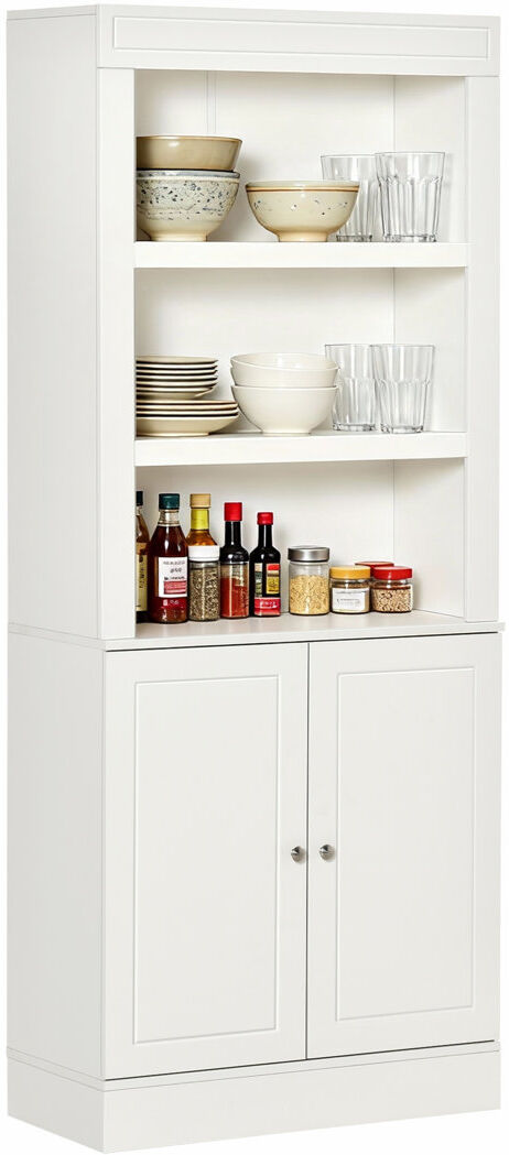 HOMCOM Modern Kitchen Cupboard, Storage Cabinet with Adjustable Shelves, White 182.5cm H X 74.6cm W X 35.5cm D