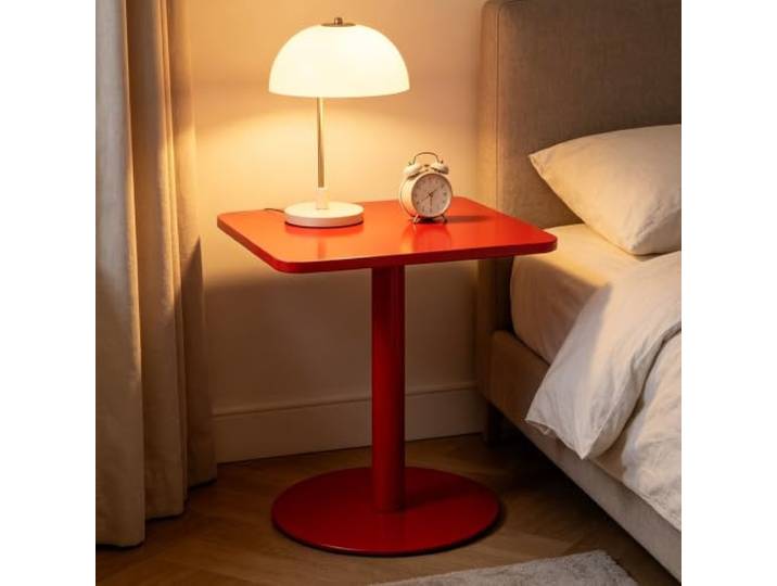 Yopappol Roter Quadratischer Nachttisch Mit Sockel, Freistehender Beistelltisch Mit Einem Bein, Minimalistischer Nachttisch Mit Akzent Für Schlafzimmer, Kleine Schlafecke In Der Wohnung(70x70x73cm)