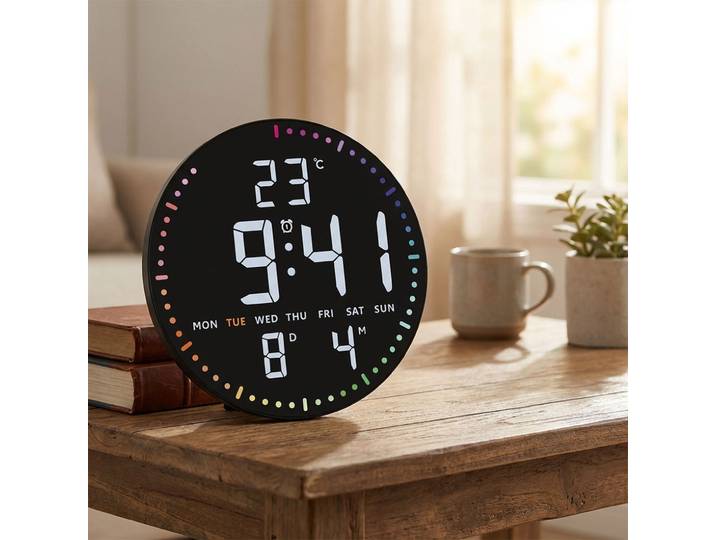 LED Wand- & Tischuhr, Netz- & Batteriebetrieb, Ø25,5 cm, schwarz