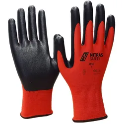 NITRAS Nylonhandschuhe Gr. 8 Nitrilschaumbeschichtung rot/schwarz 3510