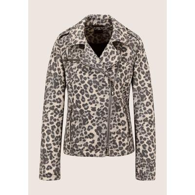 Kurzjacke MADELEINE "Jacke Trendige Biker-Jacke mit Reißverschluss", Damen, Gr. 34, grau (silbergrau, bleigrau, melange), Obermaterial: 100% Polyester PES., Modern, Jacken Kurzjacke, Bikerform, bedruckte Scuba Ware