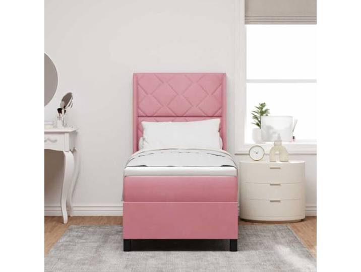 KTHLBRH Boxspringbett Rosa 80 x 200 cm Samt Kopfteil verstellbar, Gestell aus Holz, Matratze inklusive, langlebig