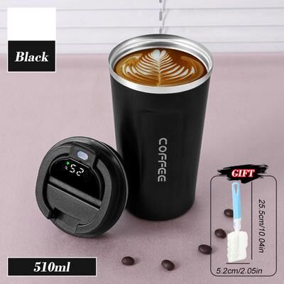 Modern Mode Marketplace Smart TempGuard Portable Stainless Steel Travel Mug With Intelligent LED Temperature Display black