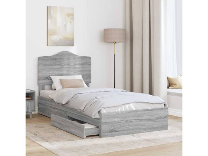 SKTQYQO Boxspringbett Grau Sonoma 70 x 190 cm Technisches Holz, 2 Schubladen, modernes Design, einfache Montage