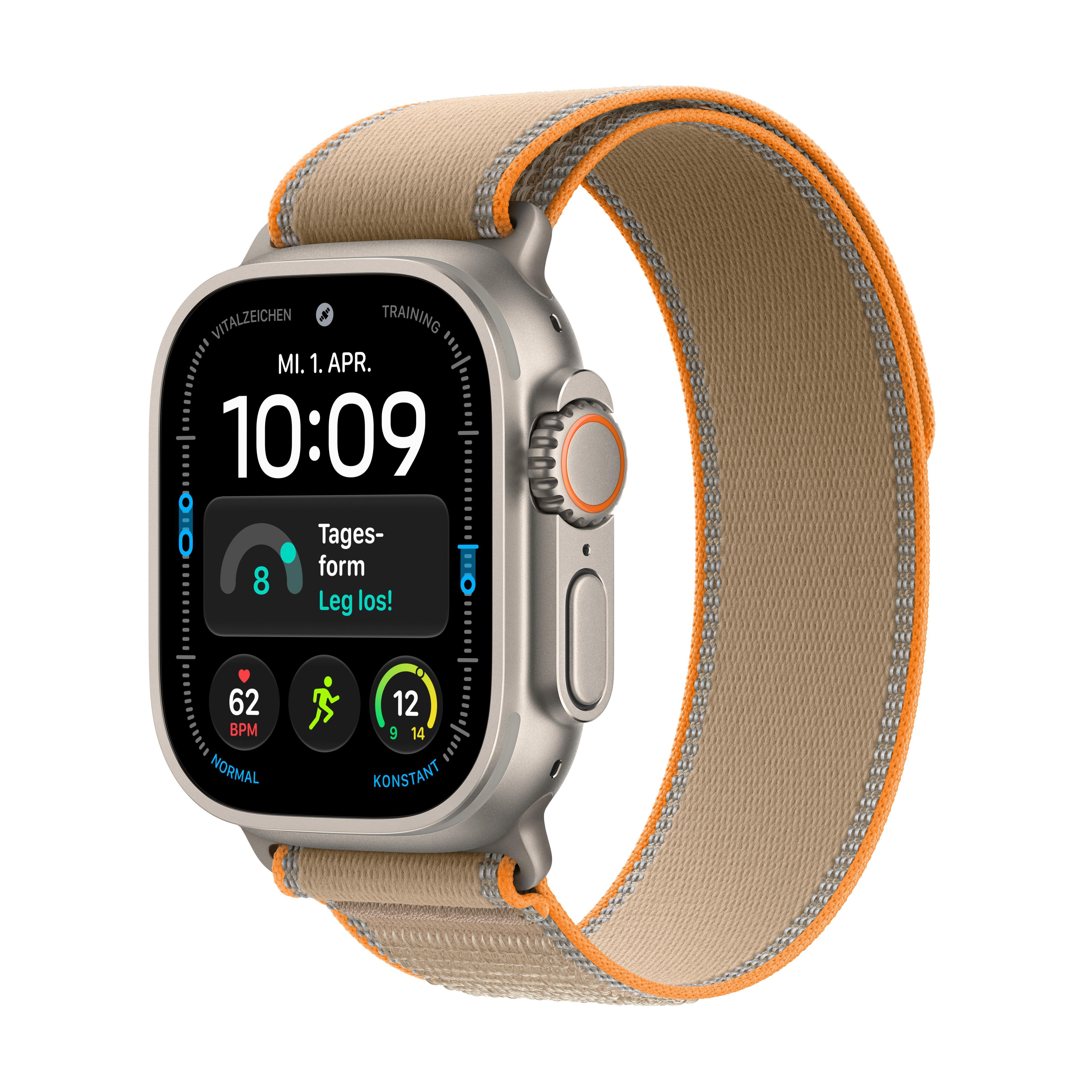 Apple Watch Ultra 4 GPS + Cellular 49mm Natural Titanium Gehäuse mit Sand Trail Loop - S/M