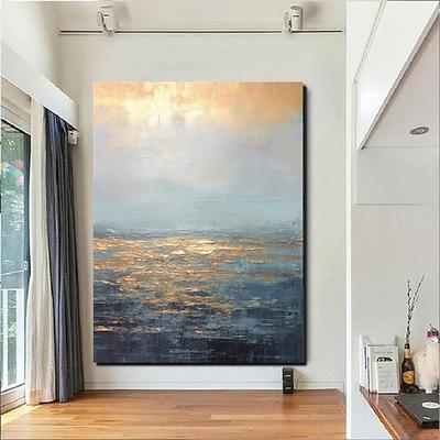 Handgefertigtes Ölgemälde auf Leinwand, Wandkunst, Dekoration, abstraktes Messergemälde, Landschaft, Gold, verwendet für Heimdekoration, gerollt, ohne Rahmen, ungedehntes Gemälde