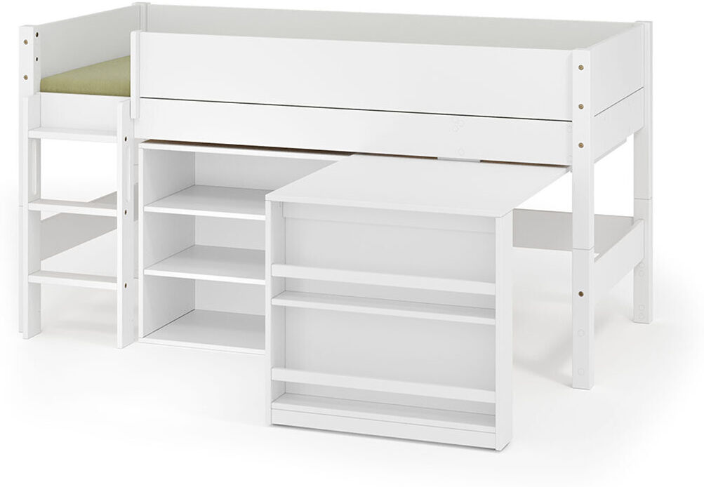 Ma Chambre d'Enfant Lit mi-hauteur avec bureau Combeebed  Blanc 90x200 cm Echelle grand côté 1 bureau + 1 étagère
