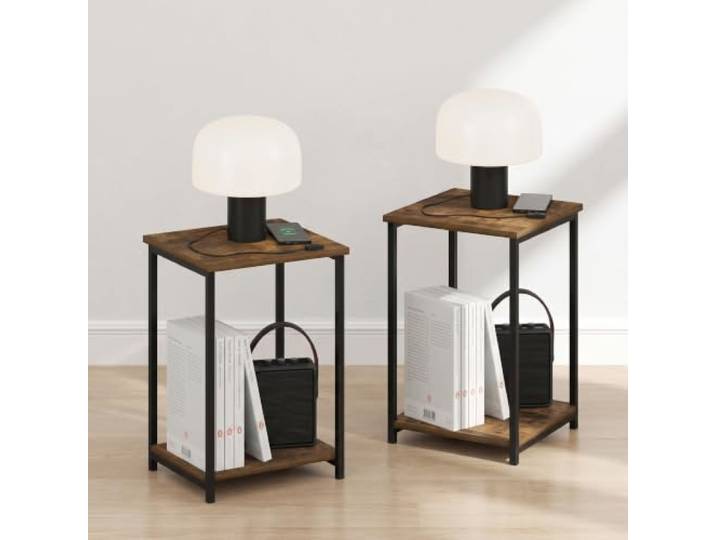 Furinno Simplistic Nachttisch, 2-stöckig, Metallrahmen, bernsteinfarben Offenes Regal, Nachttisch, Beistelltisch, Beistelltisch, Nachttisch, für Wohnzimmer, Schlafzimmer, kleiner Raum