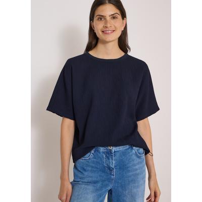 Blusentop CECIL, Damen, Gr. M (40), blau (urban dunkelblau), Web, Obermaterial: 60% Viskose, 39% Polyester, 1% Elasthan, unifarben, lässig geschnitten hüftlang, Rundhals, abgesteppt, Blusen Blusentop, Sommerbluse, strukturierte Qualität, Viskose