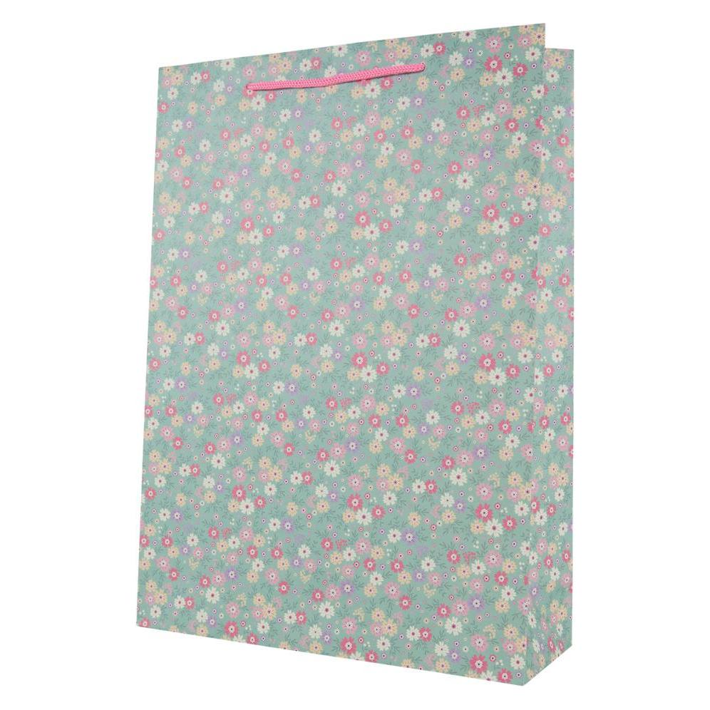 Idena Geschenktasche Blumen Kraftpapier 140g/m² grün 25x34,5x8,5cm (53789568)