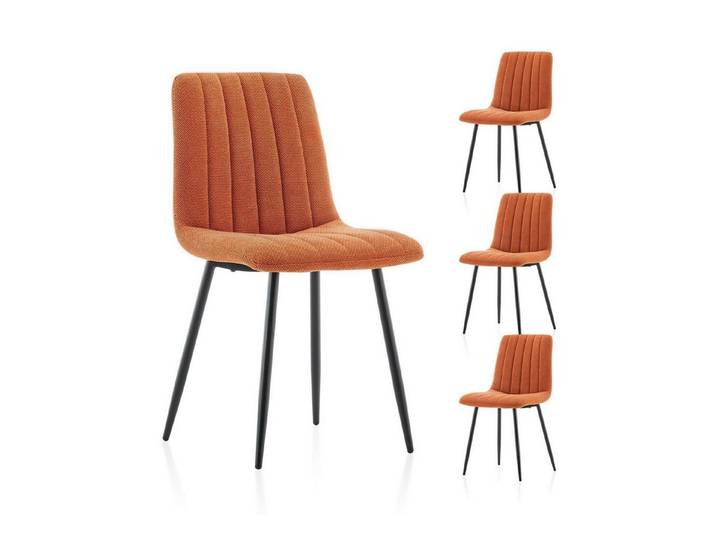 LuxusKollektion Esszimmerstuhl Esszimmerstühle 4er Polsterstuhl Rückenlehne Metallbeine Leinen Orange