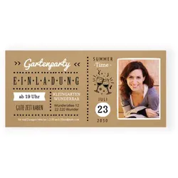 Einladungskarte Sommerfest mit eigenen Fotos gestalten im Design "Kraft Ticket" - Musterkarte - Karten einfach online bei wunderkarten gestalten und bestellen