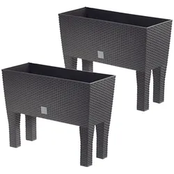 POWERTEC GARDEN 2er-Set 2in1 Design-Pflanzkasten in Rattanoptik, ca. 60 x 25 x 46 cm - Dunkelbraun