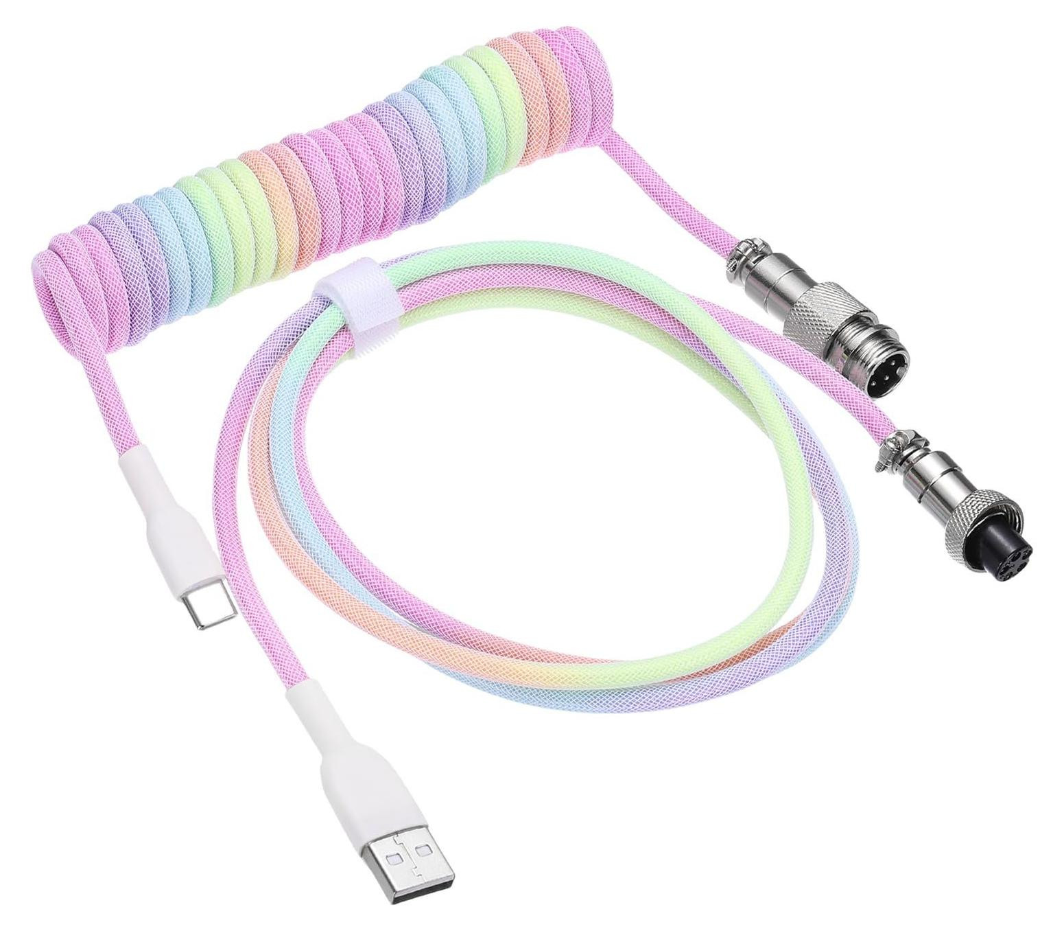 Selius Spiraalkabel voor toetsenbord, Type-C naar USB-A, 3 m, Gevlochten gamingkabel