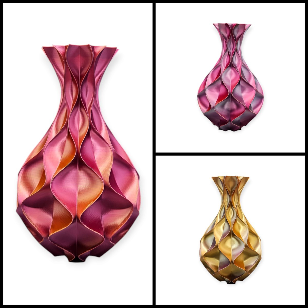 Layerzz Vaas Wave Elegance 3D-print voor droogbloemen en zijdebloemen - Goud zilver roze