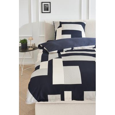 Wendebettwäsche MUSTERRING "Slow", schwarz, B/L: 155cm x 220cm, 1 Stk., 1 Stk., Satin, B/L: 80cm x 80cm, 2 Stk., Satin, 100% Baumwolle, Bettwäsche, Wendebettwäsche, aus reiner Baumwolle