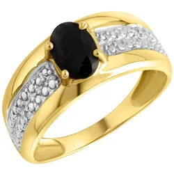 Goldring FIRETTI "Schmuck Geschenk Gold 333 Damenring Goldring Edelstein Farbstein" Gr. 17, schwarz (gelbgoldfarben, weißgoldfarben, schwarz), Fingerringe, Damen, 17, 0,01 P2 = erkennbare Einschlüsse, Diamanten Gelbgold 333, 2mm, Diamanten, Gelbgold 333, Goldring, mit Saphir - mit Diamanten
