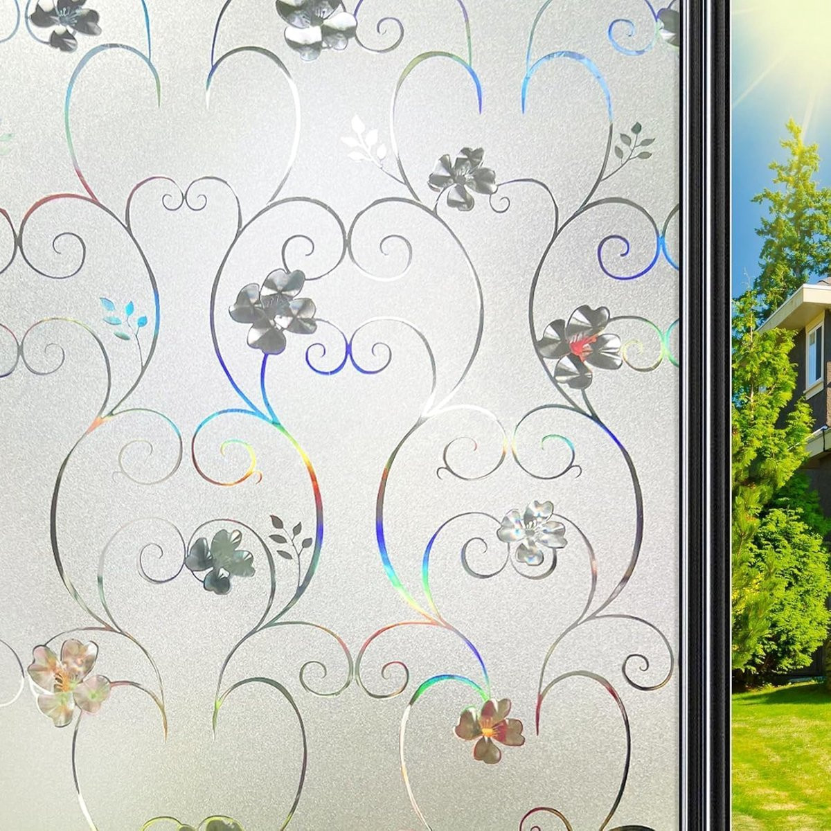 Mattende Raamfolie met 3D Regenboogeffect - Decoratieve Privacyfolie voor Glas