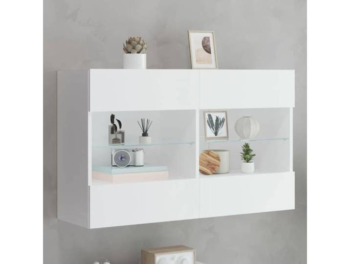 Meuble TV avec Lumières LED Armoire de Télévision Murale avec Étagères Meuble Télé Suspendu Salon Moderne Blanc 837106