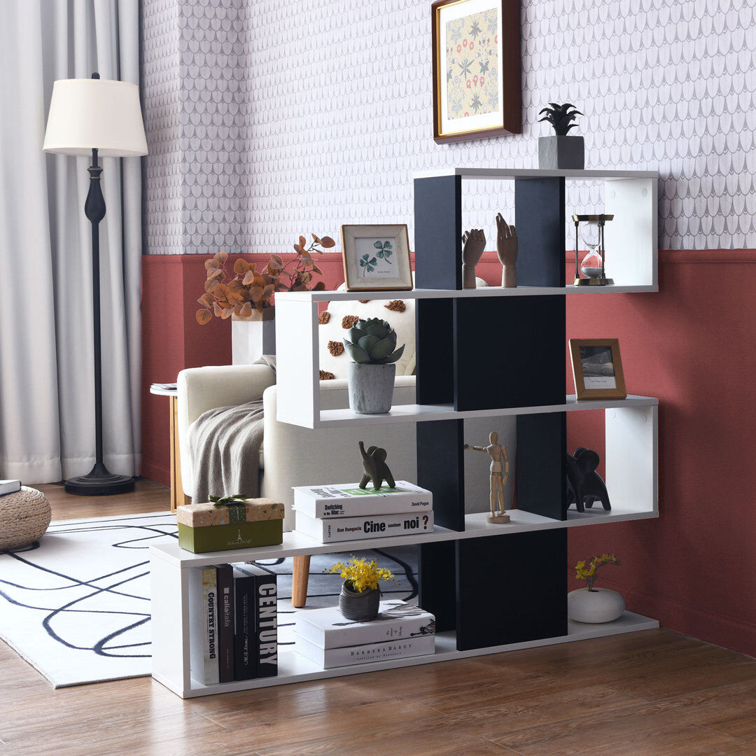 Ebern Designs Catinia 109 cm H x 120 cm W Ladder Bookcase Black