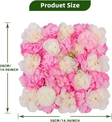 YUN 12-Pack Silk Rose Flower Wall Panels 15x15in, Floral Backdrop for Wedding & Party Decor